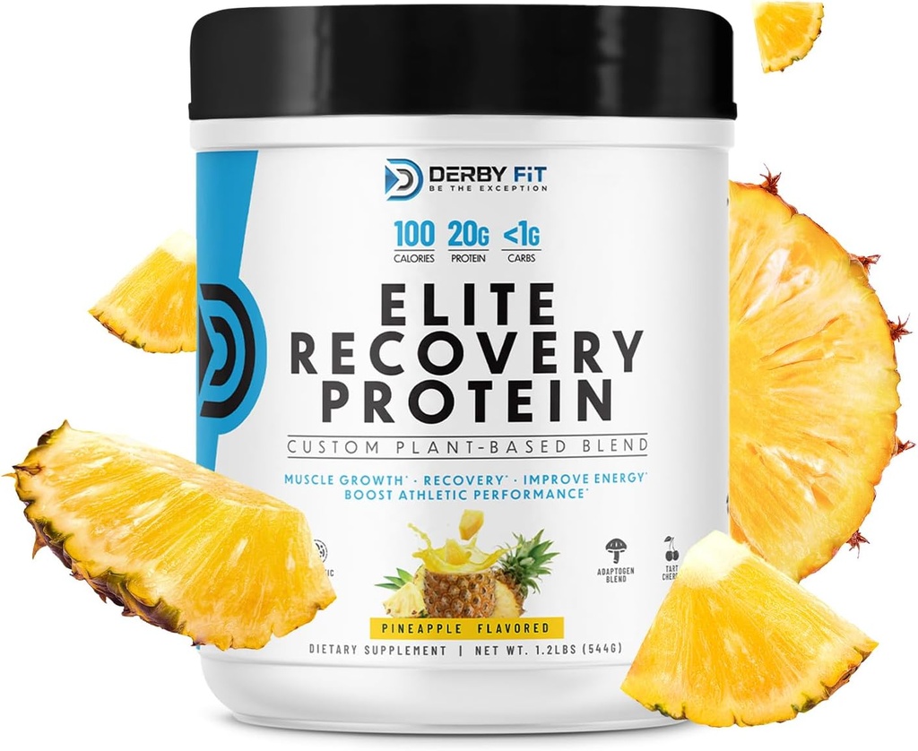 Derby Fit Elite Recovery Protein Clean, χαμηλή σκόνη πρωτεΐνης ανάκτησης υδατανθράκων για γυναίκες & άνδρες - Χωρίς γλουτένη, Vegan, Γαλακτοκομικά, Ανανά απόλαυση - 20 εξυπηρετούν (πακέτο του 1)