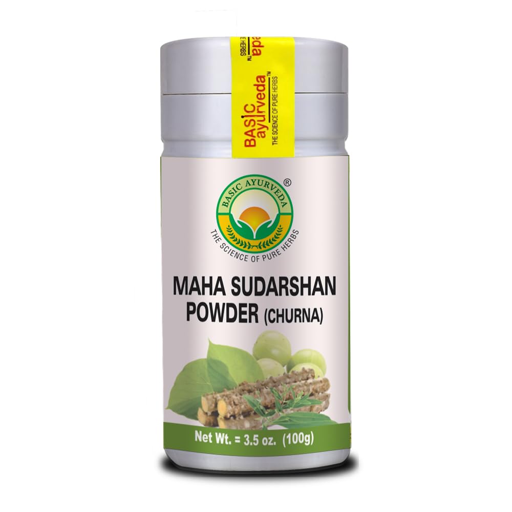 BASIC AYURVEDA Maha Sudarshan Toz | 3.53 Oz (100g) | Organik ve Doğal Ayurvedik Tamam | Immune System Branson & Sağlıklı Digestion