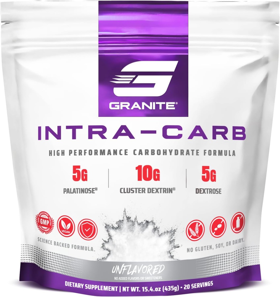 Granite Intra Carb Powder, Unflavored, High-performance Carbohydrate Blend με Cluster Dextrin, Παλατινόζη, & Δεξτρόζη, Υποστηρίζει την ενέργεια και την κατάρτιση (20 υπηρεσίες)