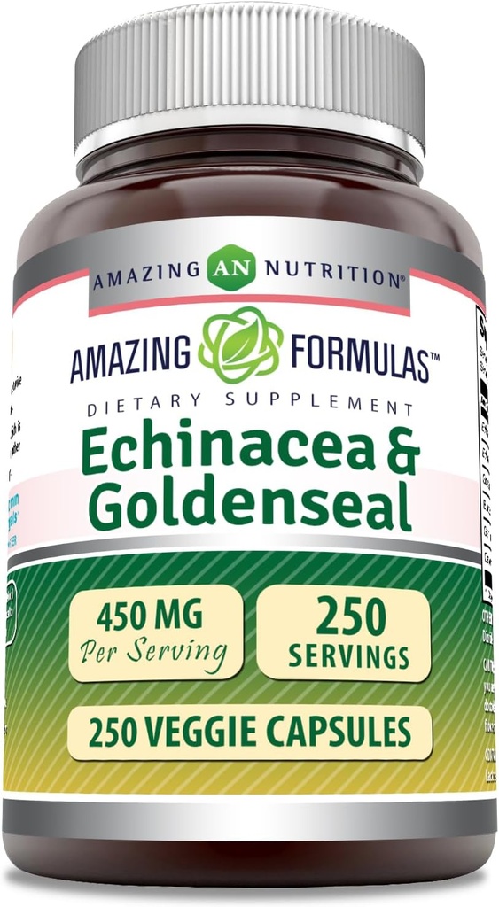 Amazing Formulas Echinacea with Goldenseal Supplement | 450 Mg | Veggie Capsules | Non-GMO | Gluten Free | Made in USA (1 Pack, 250) Count)