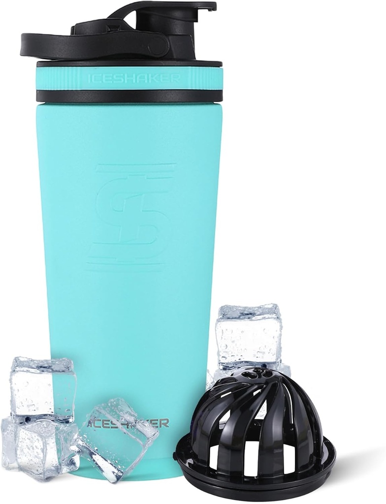 Buz Shaker Paslanmaz Çelik Shaker Şişe | 26oz, Mint | 30+ Saatler için Soğuk Savaş | Twist-on Agitator | Odor-Free Şişe Protein Shakes, Water, Smoothies, Cocktails