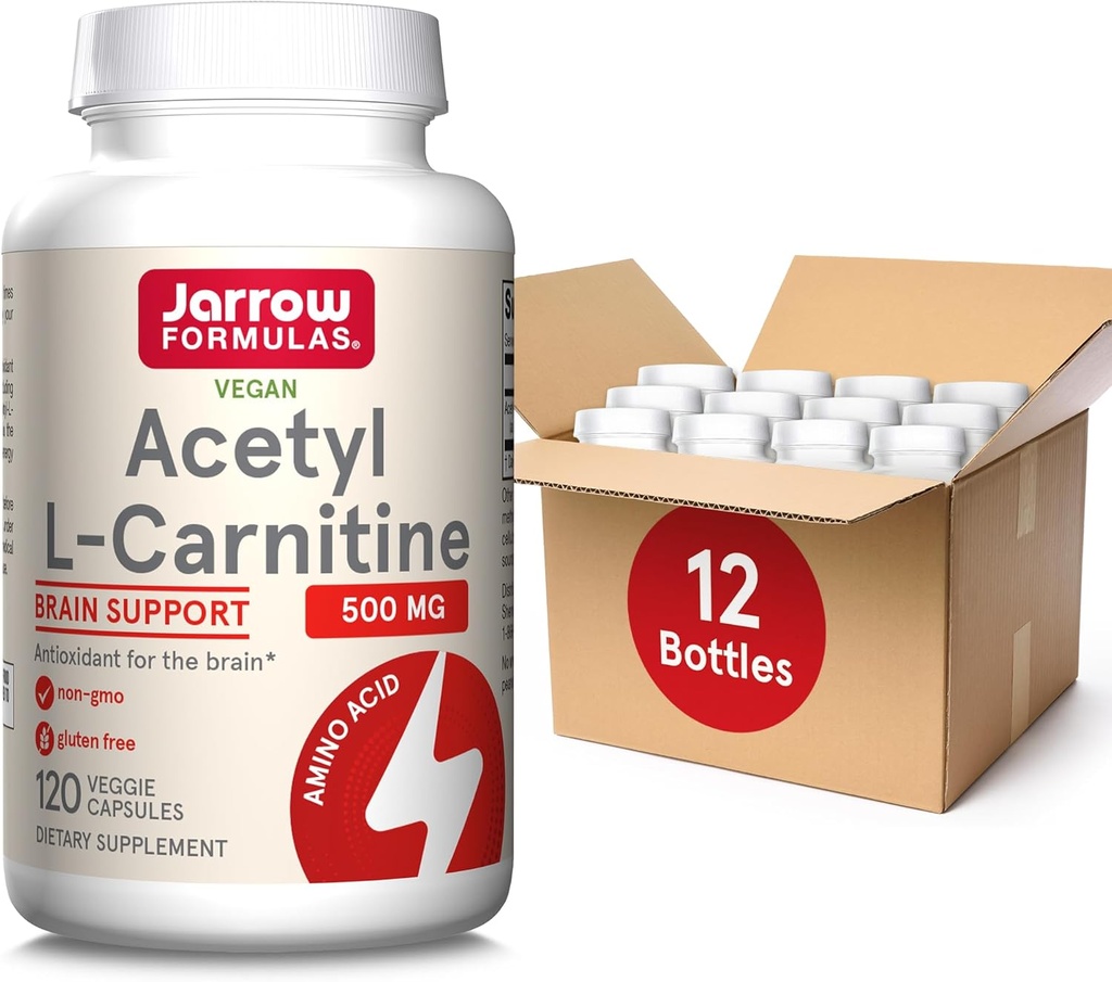 Jarrow Formulas Acetyl L-Carnitine 500 mg, Diyeter Supplement, Amino Asit Beyin Sağlığı ve Antioksis için Destek, 120 Veggie Capsules, 120 Day Supply(Pack of 12)