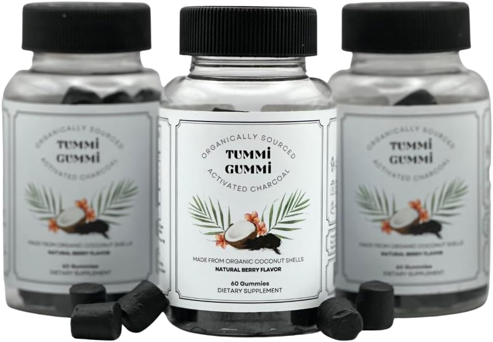 Aktif Organik Charcoal Gummies, Charcoal Gummy for Kids and Yetişkinler, Digestive Health, Gas and Bloat Relief, Detox, Natural Berry Flavor, 60 Count Count Count Count