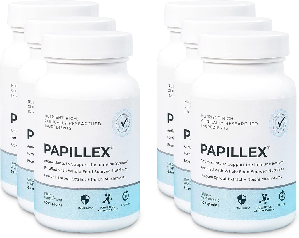 Δισκία Συμπλήρωμα Διατροφής από Papillex - Όλα Φυσική Ανοσολογική Υποστήριξη - Άμυνα Ανοσίας - Καλύτερο Αναμνηστικό Σύστημα - Βιολογικό Μπουκάλι 60 Καψουλών (6 Συσκευασία)