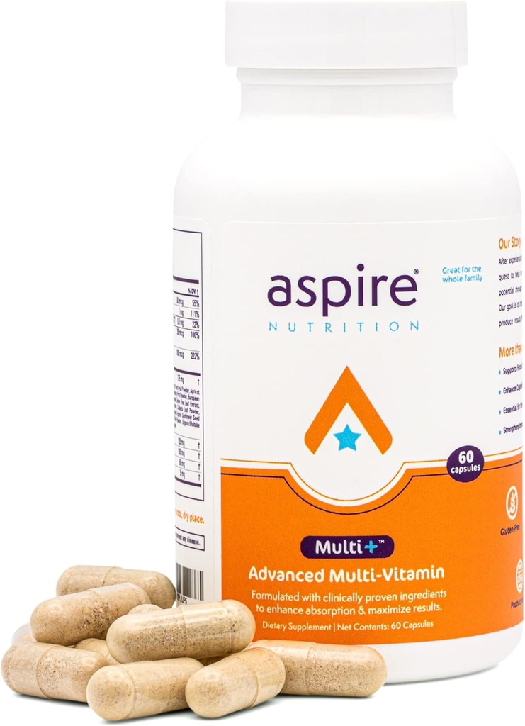 Aspire Multi+TM Advanced Multivitamin for Men, Women & Kids - Best Supplement for Focus, Dikkat, Memory, Mood. More Absorbent Nutrients, Mineraller ve Vitaminler - Tüm Doğal