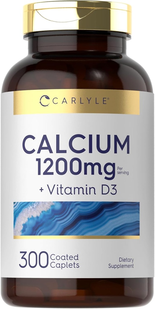 Carlyle Calcium 1200mg with Vitamin D3 | 300 Caplets | Non-GMO, Gluten Free, and Vegetarian