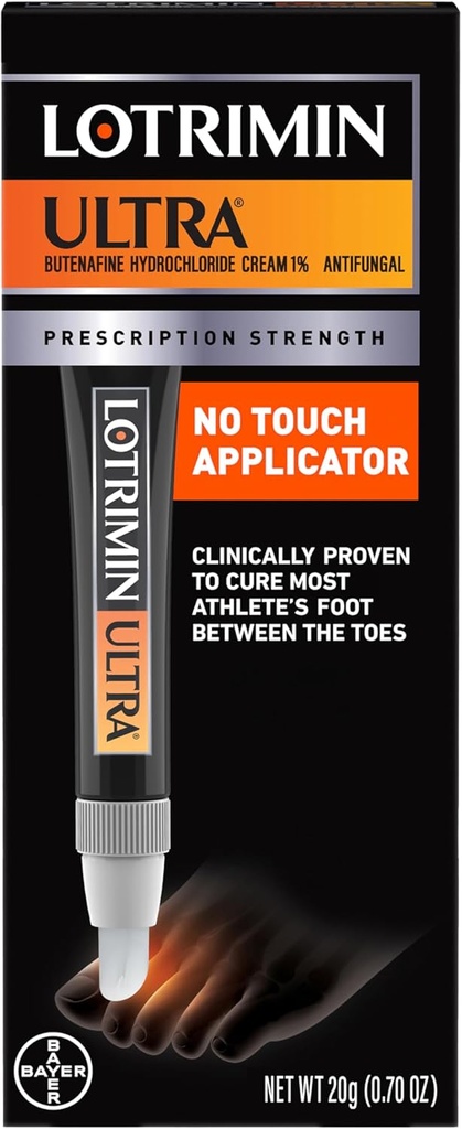 Lotrimin Ultra with No Touch Applicator,1 Week Athlete's Foot Treatment Cream. Prescription Strength Butenafine Hydrochloride 1%,Cures Most Athlete’s Foot Between Toes,Antifungal,0.7 oz (20 Grams)