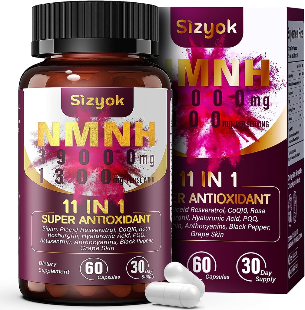 11-in-1 NMNH (Dihidrotinamid Mononüotid), hizmet başına 600 mg, NAD+ Supplement with Resveratrol, CoQ10 to Support NAD+ Seviyeler, NMNH Supplement for Anti-Aging, 60 Kont, 30 Day Supply-107