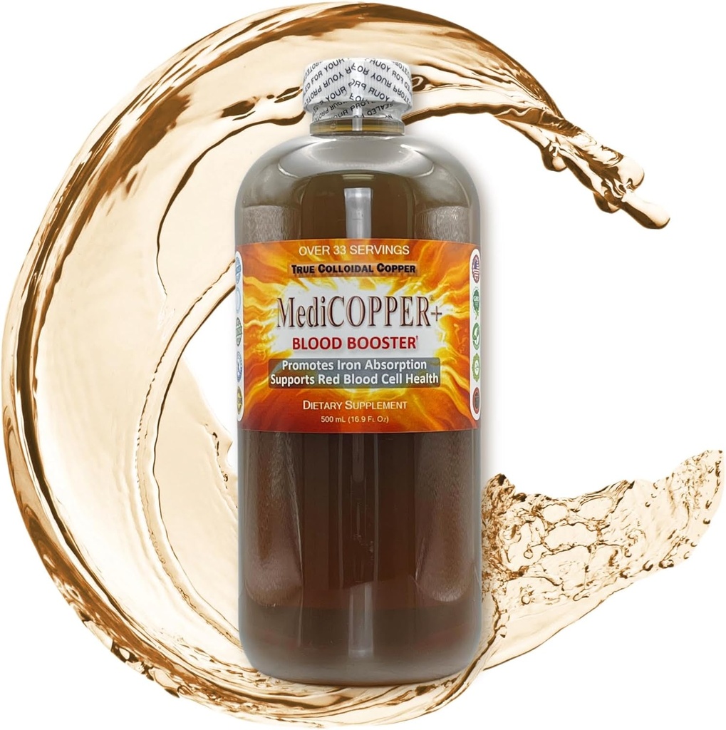 MediCOPPER® Plus Blood Booster True κολλοειδή CuNP χαλκού συμπλήρωμα διατροφής - 500 mL σε σαφές πλαστικό μπουκάλι