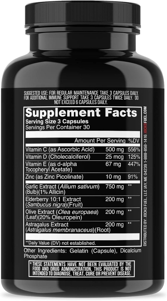 Jocko Yakıt Immune Support Supplement - Yetişkinler için çinko & Vitamin C ile Yaşlı - Immune Defense with Vitamin C, D3, Superfoods, Herbs, & Minerals (90 Capsules)