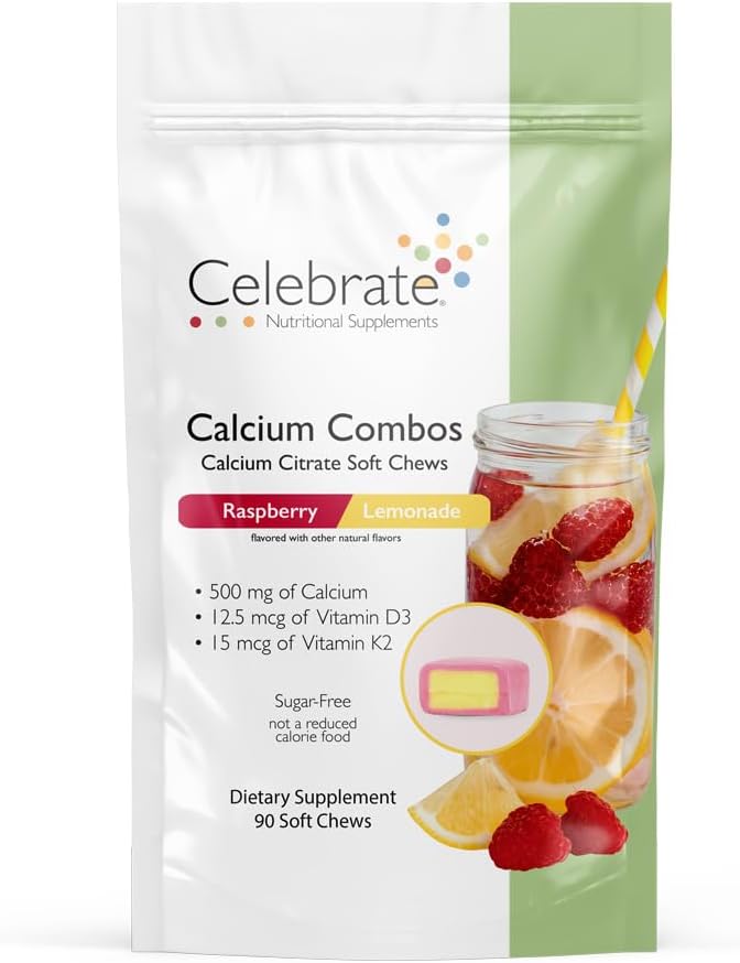 Celebrate Vitamins Bariatric 500mg Calcium Citrate Soft Chews Combo with 500 IU Vitamin D3 – Essential for Gastric Bypass Patients & Bone Health - Sugar & Gluten Free, Rasperry Lemonade (90 Chews)