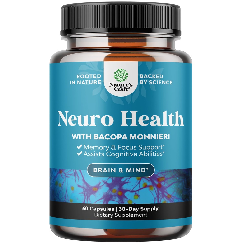 Nootropic Brain Supplement for Memory and Focus Support - Βιταμίνες για Ψυχική Υποστήριξη & Καθαρότητα με Bacopa Monnieri, VIT A, B6, Ριβοφλαβίνη, Νιασίνη, Thiamin & Folate - Γνωστικό Συγκρότημα - 60 Ct