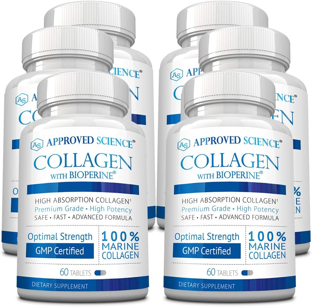 Onaylanmış Bilim Kolajn Pills - Absorbable Marine Collagen Tipleri I ve III - 360 Tablet - Sağlıklı Saç ve Cilt - C vitamini, sodyum ve Bioperine for Fast Results - Non-GMO, Made in USA
