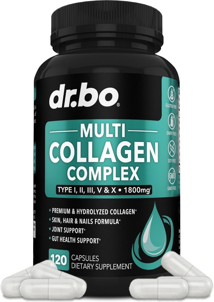 Kadınlar ve Erkekler için Multi Collagen, - Tip I, II, III, V, & X Multi Collagen for Women & Men Complex Capsules, Hydrolyzed Pil Pills Supplements for Skin, Hair & Nails - 120 Protein Capsules