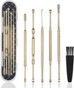 Hion 6 Apples Extended Ear Wax Removal Kit,Professional Double-Headed Ear Pick Earwax Removal Tools,316L paslanmaz Steel Ear temizleyici Curette with Clean and Storage Box,Suit for Kid Adult(Gold)
