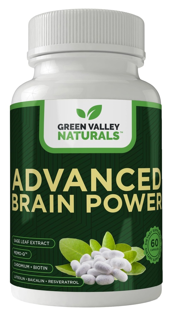 GREEN VALLEY NATURALS - Advanced Brain Power - Υποστηρίζει Υγιής, Κανονική λειτουργία του εγκεφάλου, Εστίαση και Συγκέντρωση, κλινικά σχεδιασμένο για την υποστήριξη Υγιεινή σαφήνεια του εγκεφάλου. (1 φιάλη, 60, κόμης)