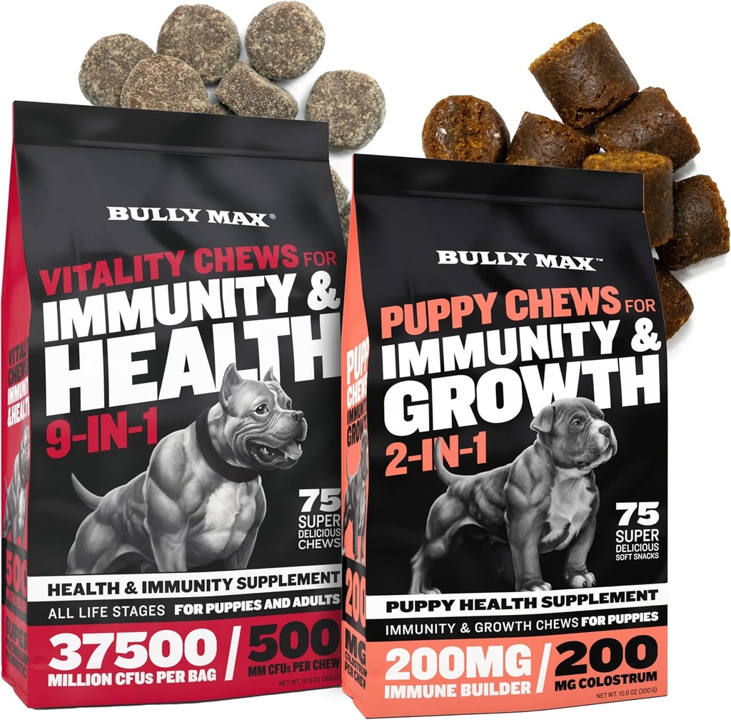 Bully Max Vitality Dog Chews ve Puppy Soft Chews Log for Total Support with Daily Vitamins for Puppies and Adult Dogs - Including Immune, Ortak, Skin, Coat, Digestion, and Development Support Support