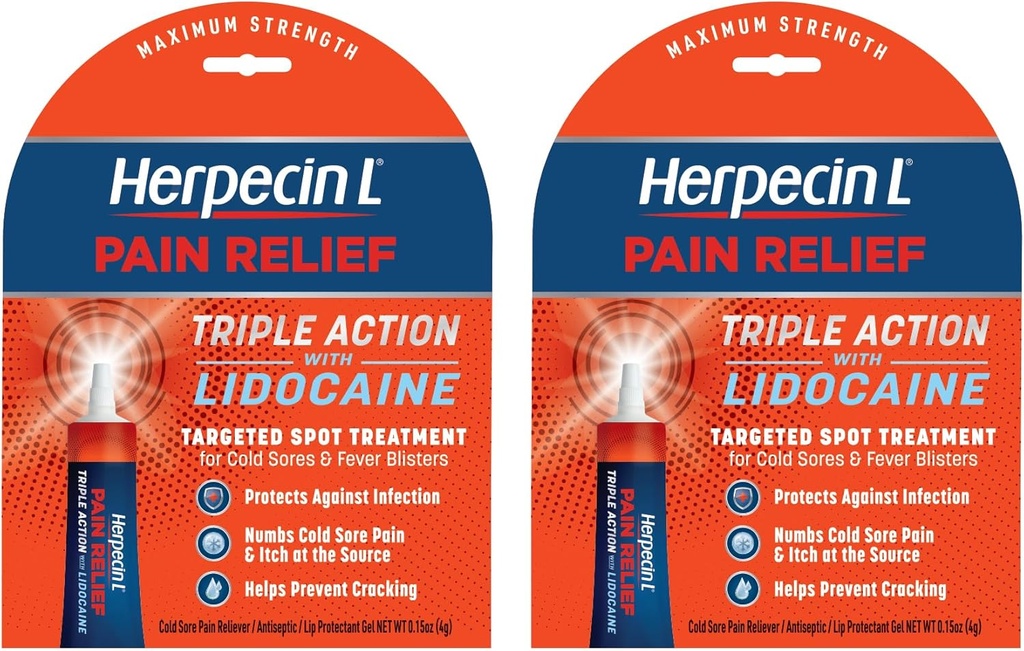 Herpecin-L Pain Relief Τριπλή Δράση με Λιδοκαΐνη Ψυχρή Πονηρή και Πυρετός Θεραπεία με Κυψέλη, 0, 15 oz (2 Pack)
