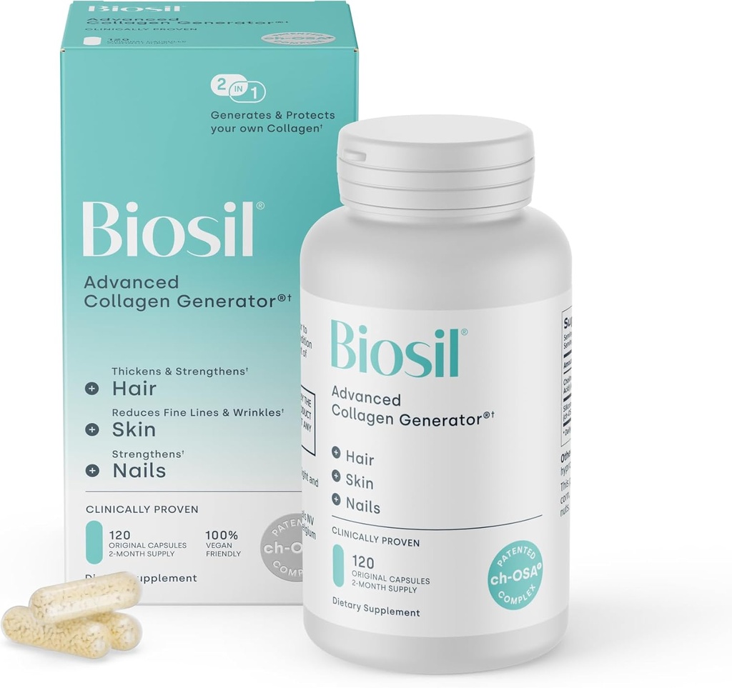 Biosil Collagen ATM Supplement - 120 Original Capsules - Skin, Hair, Nails & Commons için patentli ch-OSA Activator - Supports Natural Production - 60-Day Supplys