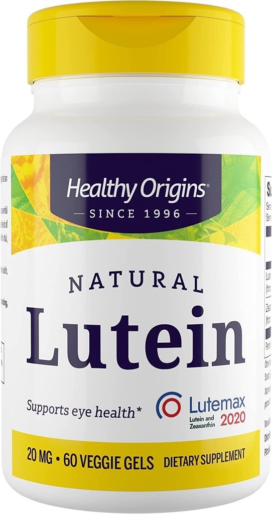 Sağlıklı Origins Lutein 20 mg (Lutemax 2020 Zeaxanthin, Non-GMO, Vegan, Eye Support), 60 Veggie Gels