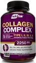 NutriFlair Multi Collagen, 2250 mg - Tip I, II, III, V, X - Kolajn Supplements Kompleks Toz Pills for Women and Men - Hydrolyzed Protein, Sağlıklı Saç, Skin, Nails - Non-GMO (180 Capsules)