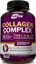 NutriFlair Multi Collagen, 2250 mg - Tip I, II, III, V, X - Kolajn Supplements Kompleks Toz Pills for Women and Men - Hydrolyzed Protein, Sağlıklı Saç, Skin, Nails - Non-GMO (180 Capsules)