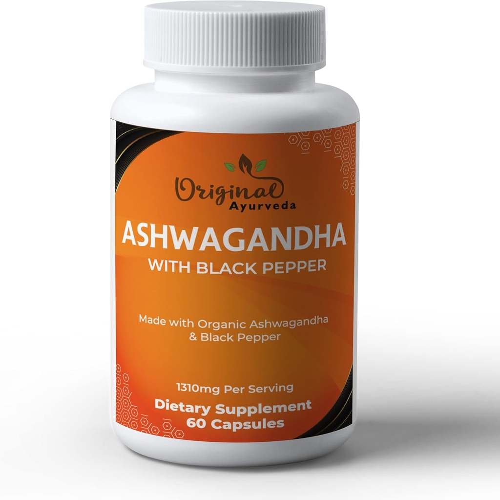 Organik Siyah Pepper Supplement ile sertifikalı Organik Ashwagandha - 1310 mg - Non-GMO, Gluten-Free - 3rd Parti Lab Test Edildi