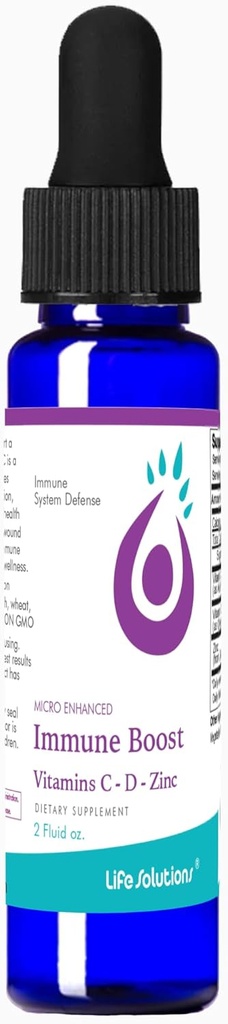 Life Solutions Liquid Immune Booster - Συμπλήρωμα Υποστήριξης Ανοσοποιητικού με Βιταμίνη C και Ψευδάργυρο με VIT d3 Ενήλικες - Ανοσοποιητική Υποστήριξη και Ανοσοποιητικά Αναμνηστικά για Ενήλικες - 2 fl oz Σταγονόμετρο