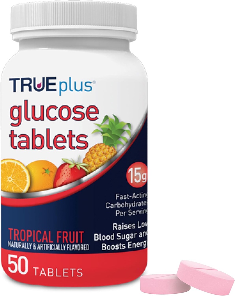 TRUEplus® Glucose Tabletleri, Tropikal Meyve Flavor - 50ct Şişe