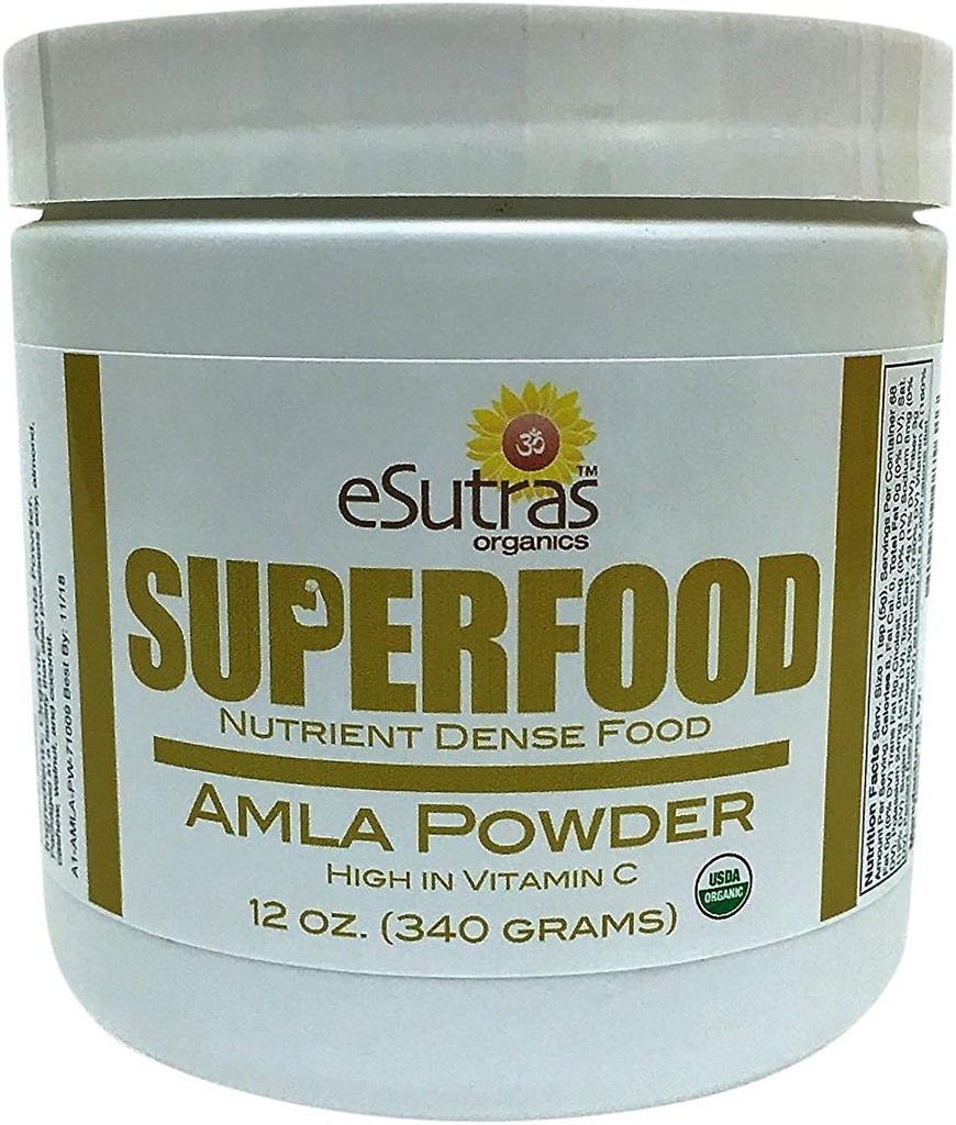 Organik Amla Toz 12 oz, 30 Doğal Vitamin C (Immune vitamin) Amalaki Cold, sağlıklı pürüzsüzler için sağlıklı beslenmiş organik yiyecekler