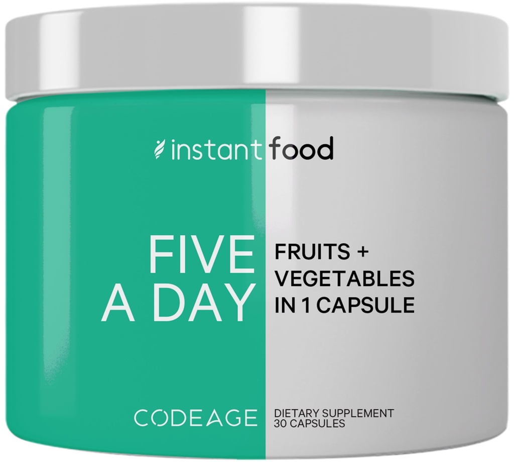 Kodage 5 1 Tek Capsule'de Meyveler ve Veggies Eşdeğeri - Tüm Gıda Angıdası ile 15 Yeşil ve Tek Pill, Yeme Sebzeleri - Vegan Vitaminleri Tamam - Non-GMO - 30 ct