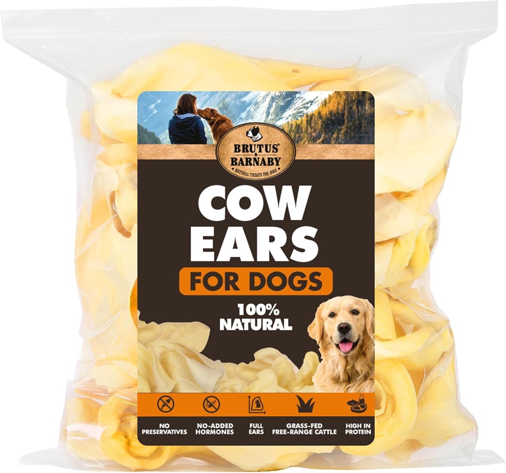 BRUTUS & BARNABY İnek Ears for Dogs – Whole Ears 12 ct, Nov Cut, Grass-Fed Angus Beef, All-Doğal No-Rawhide Dog Alternatif Tedaviler