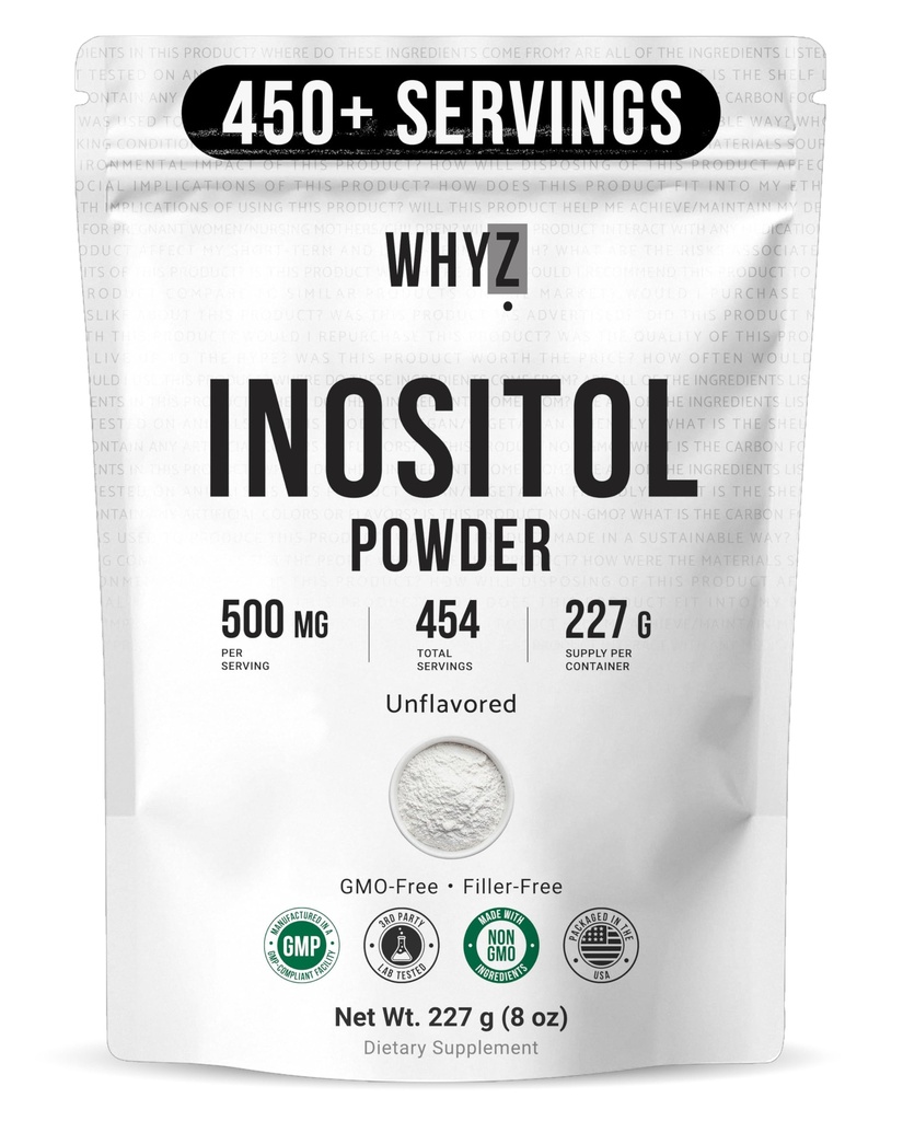 Myo-Inositol Toz 8oz, Doğal Myo Inositol Supplement for Ovarian Support, Fertness and Hormonal Balance, Pure Inositol Toz, Myo-Inositol Supplement for Energy, Brain Health, 454 Servisler