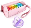 Fullicon PU Case Weekly Pill Box Organiser 2 Times A Day, Travel 7 Day Pill Box, Tıp için Portatif Tablet Organiseri, İlaçlar, Vitamin, Fish Oil Supplements (Pink/Rainbow)