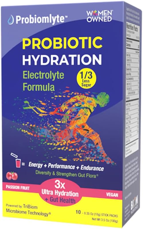 Probiomlyte Probiyotik Hydration Amplifier. Elektrolytes + Key Vitamins + Probiyotiks + Prebiyotiks + Postbiyotiks + Citrulline |Better Endurance, Performans, Enerji, Gut Health / Tutku Meyvesi | 10 sopa