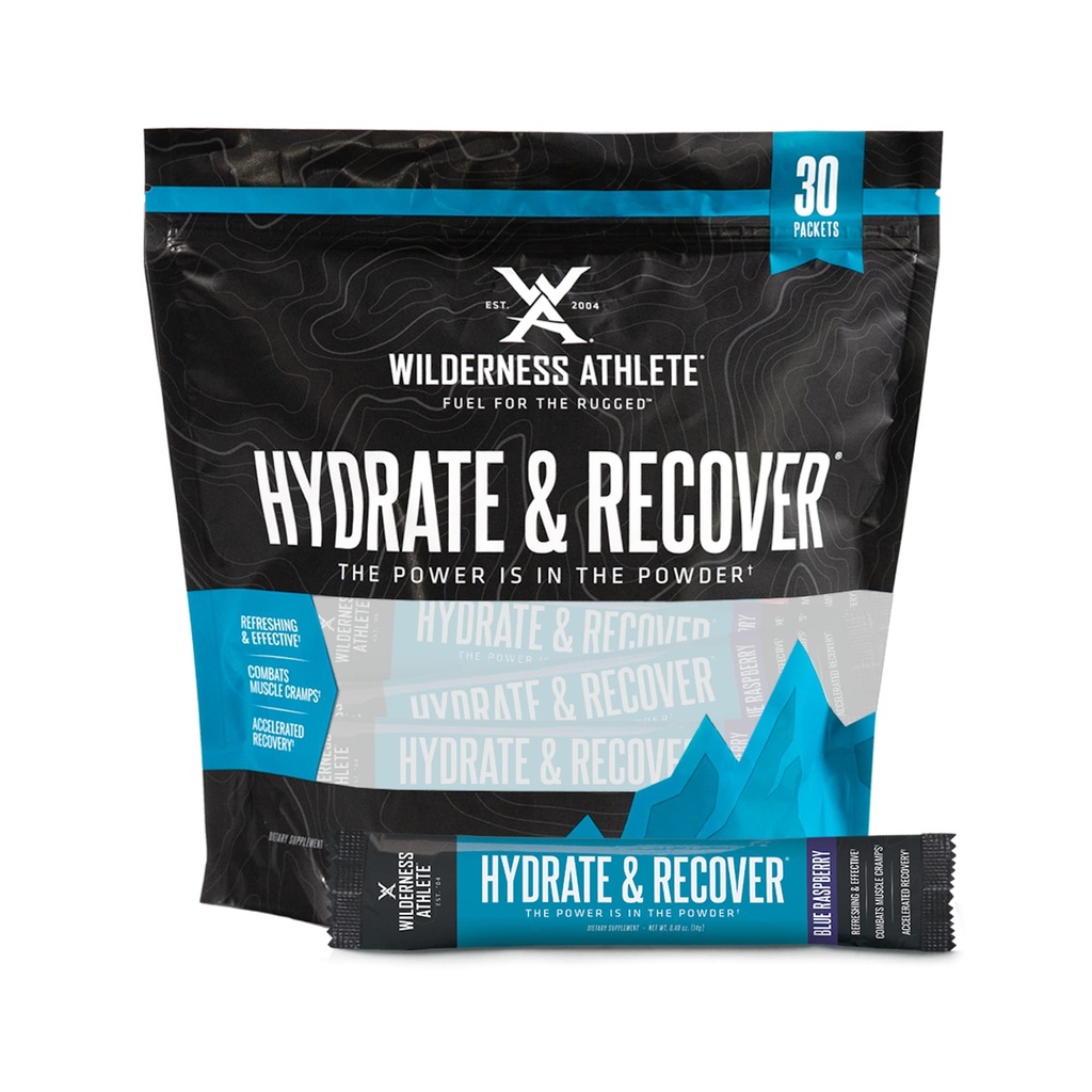 Wilderness Athlete - Hydrate & Recover | Sıvı Hydration Packets Electrolyte Drink Mix - Recover Faster with Bcaas - 30 Single Service Hydrate Packets (Mavi Raspberry)