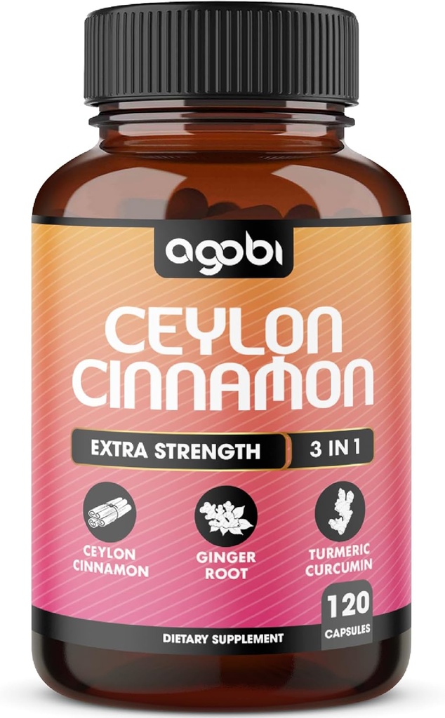 Ceylon Cinnamon Capsules - Ginger Root ve Turmeric Curcumin Supplement ile birlikte - 120 Vegan Capsules