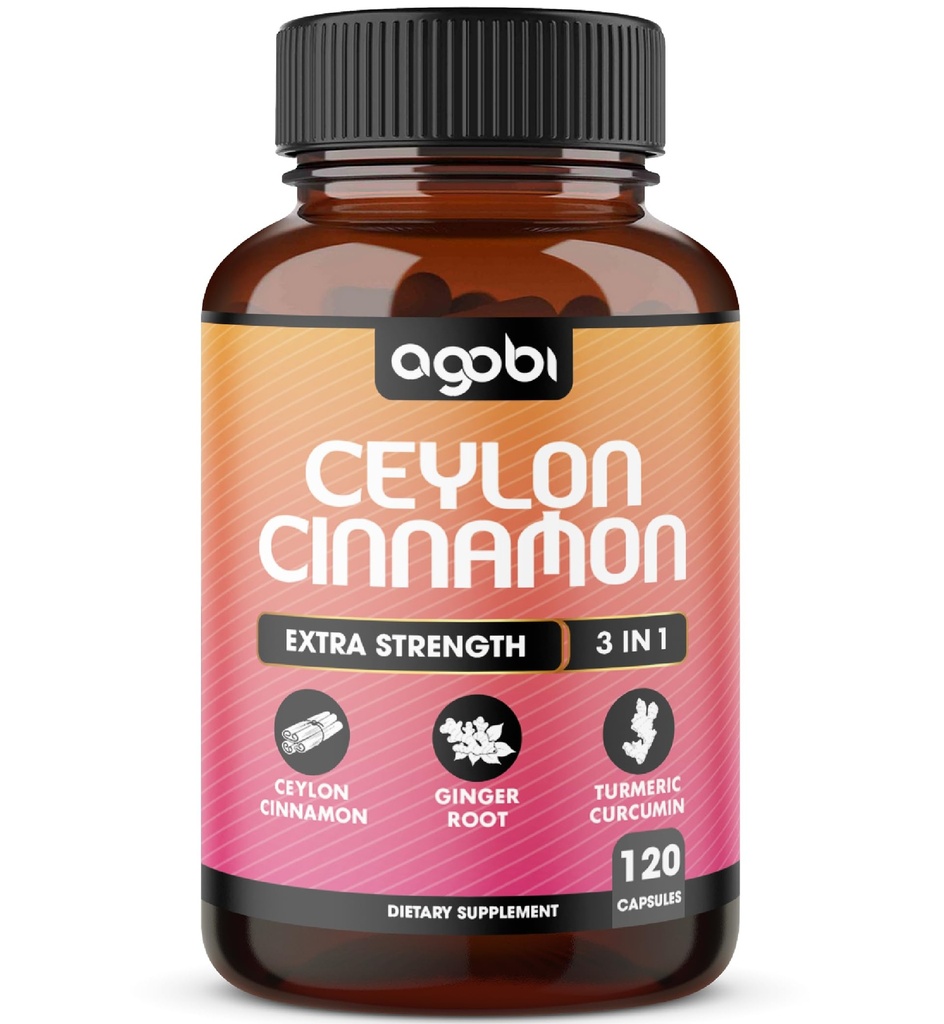 Ceylon Cinnamon Capsules - Ginger Root ve Turmeric Curcumin Supplement ile birlikte - 120 Vegan Capsules