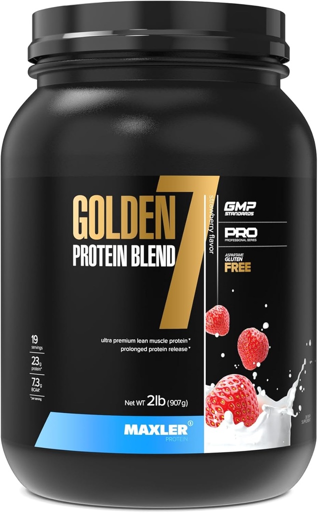 Maxler Golden 7 πρωτεϊνούχο μείγμα - σκόνη πρωτεΐνης για μυϊκή αύξηση & ανάκτηση - σκόνη πρωτεΐνης φράουλα 2 lb