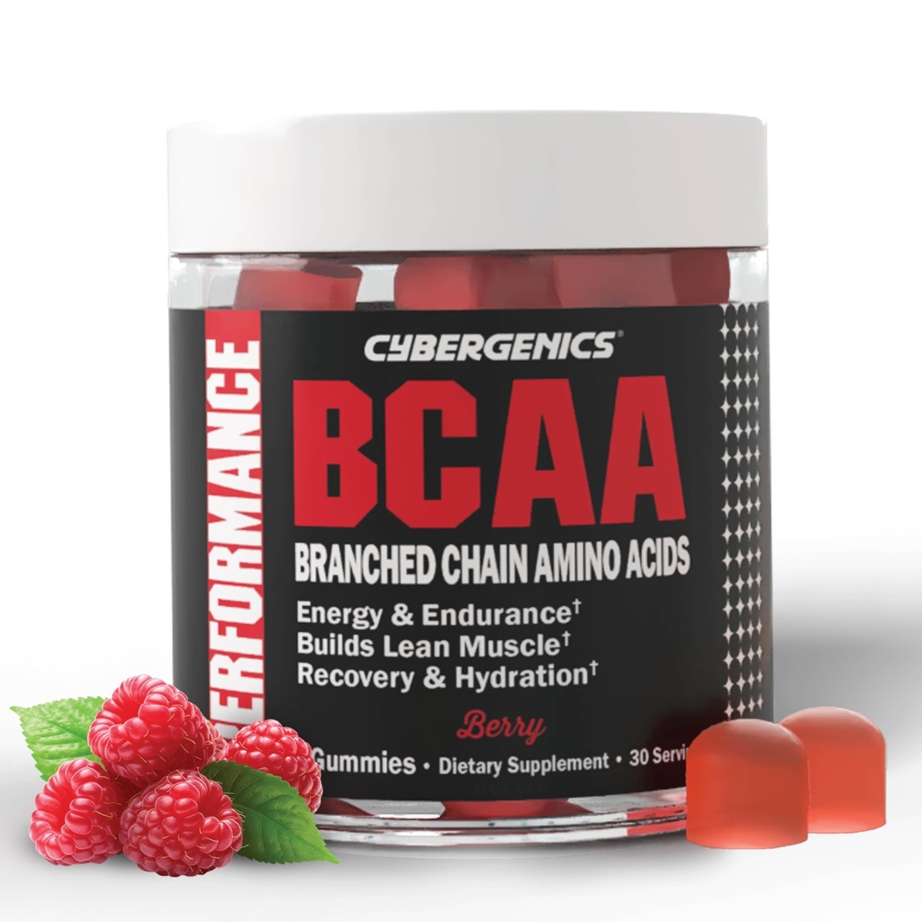 BCAA Gummies, Energy Chews with Electrolytes Branched Chain replicas, Build Lean Muscle and Boost Endurance, 60 Gummies, Berry Flavored