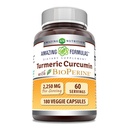 Amazing Formulas Turmeric Curcumin with Bioperine Supplement | 2250 Mg per Service | Veggie Capsules | Non-GMO | Gluten-Free | Made in USA (1 Pack, 180 Count)