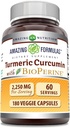 Amazing Formulas Turmeric Curcumin with Bioperine Supplement | 2250 Mg per Service | Veggie Capsules | Non-GMO | Gluten-Free | Made in USA (1 Pack, 180 Count)