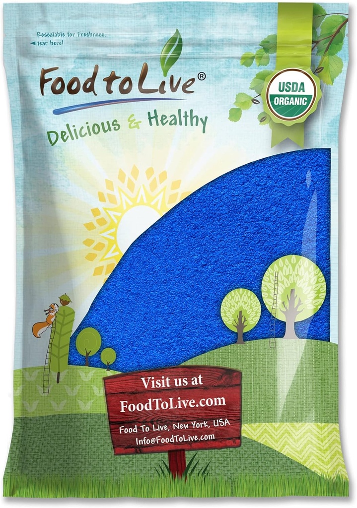 Yiyecek to Live Organic Blue Spirulina Toz, 8 Pounds – Non-GMO, Pure Raw Blue-Green Algae Extract, Vegan, Non-Irradiated, Great for Juices, Smoothies, Shakes, Drinks, and Food Coloring