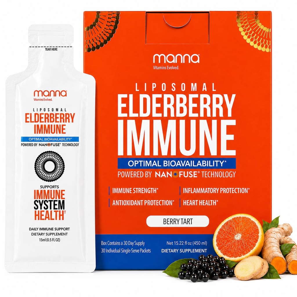 Manna Vitaminleri Liposomal Elder Immune Packets, Vitamins C, D vs. - Daily Immune Support for Yetişkinler, Çocuklar - Sugar Free, Real Elder Origin, Syrup, Travel-Friendly, 15 Packets