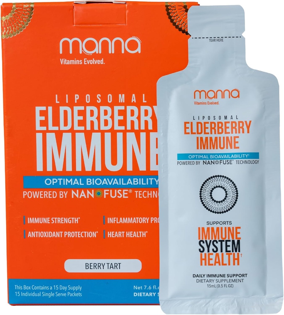 Manna Vitaminleri Liposomal Elder Immune Packets, Vitamins C, D vs. - Daily Immune Support for Yetişkinler, Çocuklar - Sugar Free, Real Elder Origin, Syrup, Travel-Friendly, 15 Packets