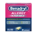 Benadryl Liqui-Gels Antihistamin Alerji Hekimliği ve Soğuk Symptom Relief, Dye-Free Liquid Gels 25 mg of Diphenhydramine HCl for Sneezing & More, 48 ct