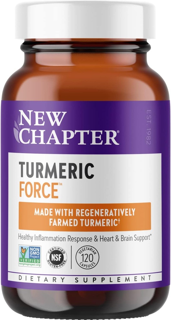 Yeni Bölüm Turmeric Supplement, One Daily, Heart, Brain & Health Inflammation Support, Super critical Turmeric Curcumin, No Black Pepper Needed, Non-GMO, Gluten Free – 120 Kont (4 Ay Supply)