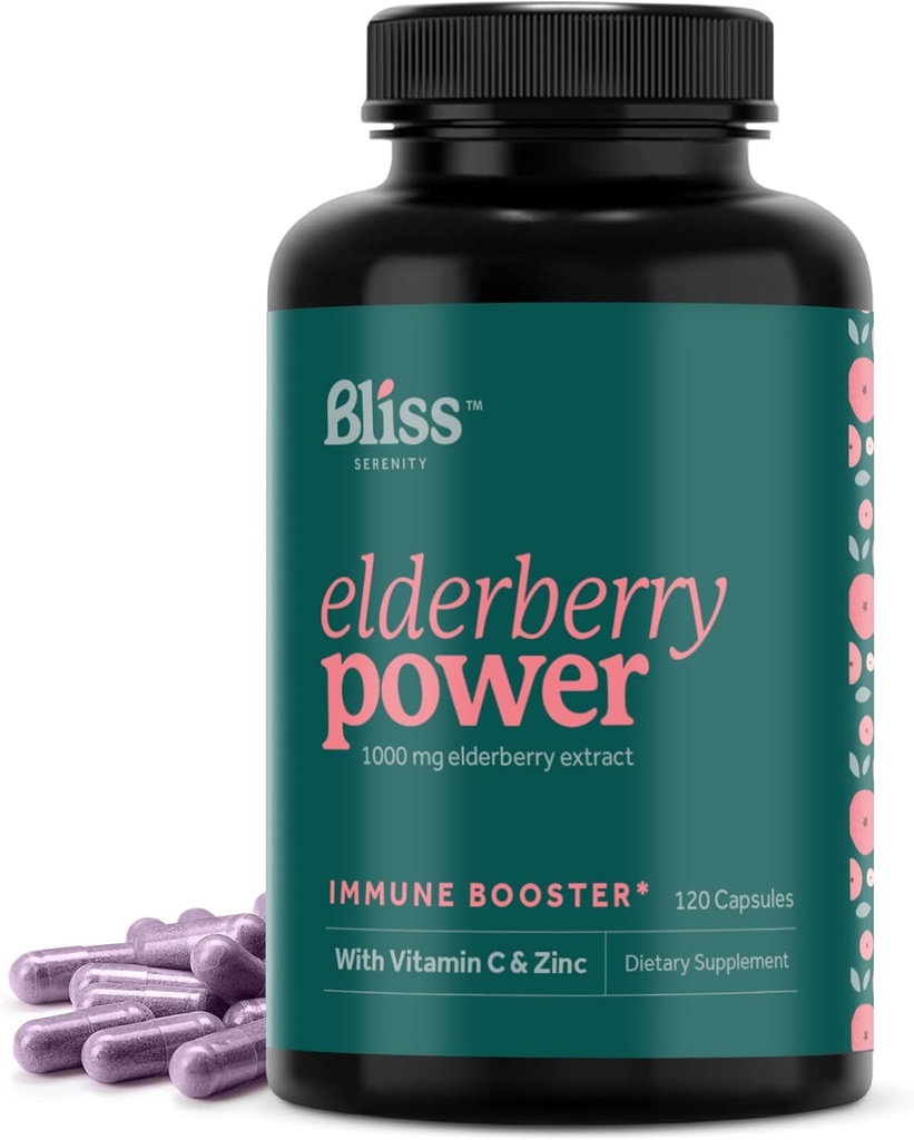 Yetişkinler için çinko ve Vitamin C ile Yaşlılar - Sambucus Elderberry Capsules - 1000 mg Extract, Immune Support Supplement for Women and Men, with Anti Fruitoxy Mix, 120 Vegcaps, 60 Day Supply