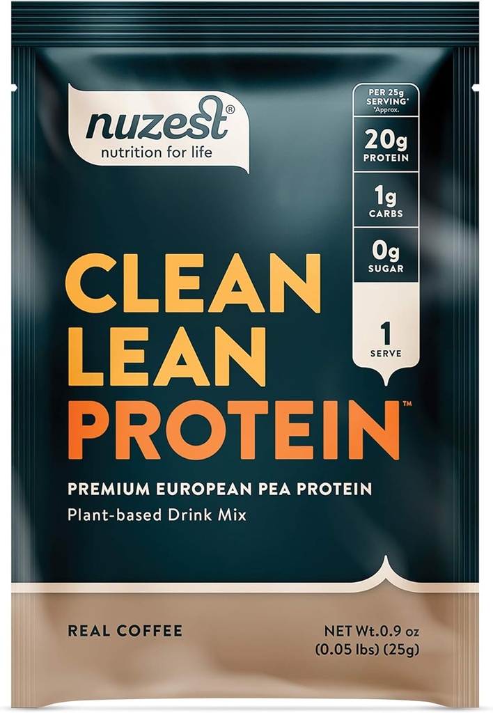 Nuzest - Pea Protein Tozu - Temiz Lean protein, Premium Vegan Bitki Temel Protein Toz, Süt Ücretsiz, Gluten Free, GMO Free, Doğal olarak Sertleştirilmiş Protein Shake, Real Coffee, 1 Hizmet, 0.9 ozzz