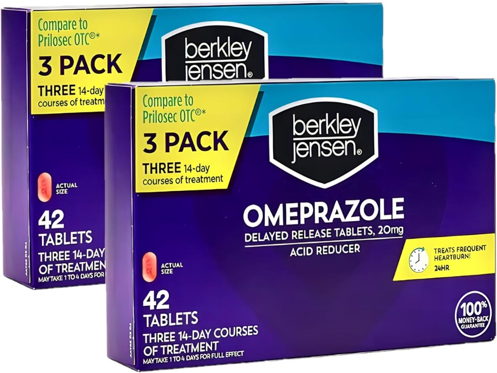 Berkley jensen Omeprazole 20 mg Gecikmiş Yayın Tabletleri - Kalpburn Tıp- Asit Karakterleri Pills - Frequent Heartburn - 3 x 14-Day Kursları, 42 Count (Pack of 2)